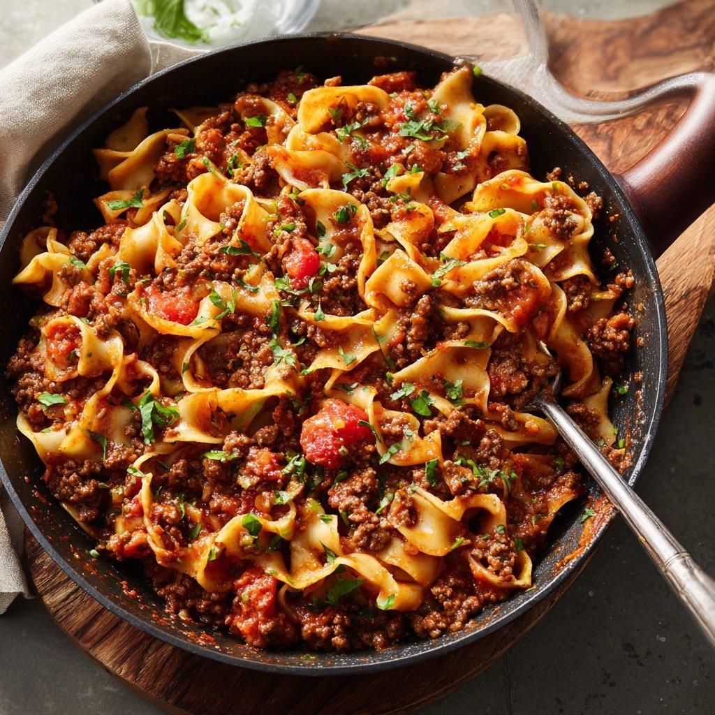 Ground Beef And Noodle Skillet