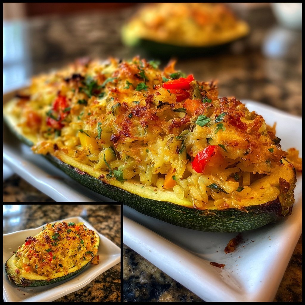 Baked Veggie Rice Stuffed Zucchini