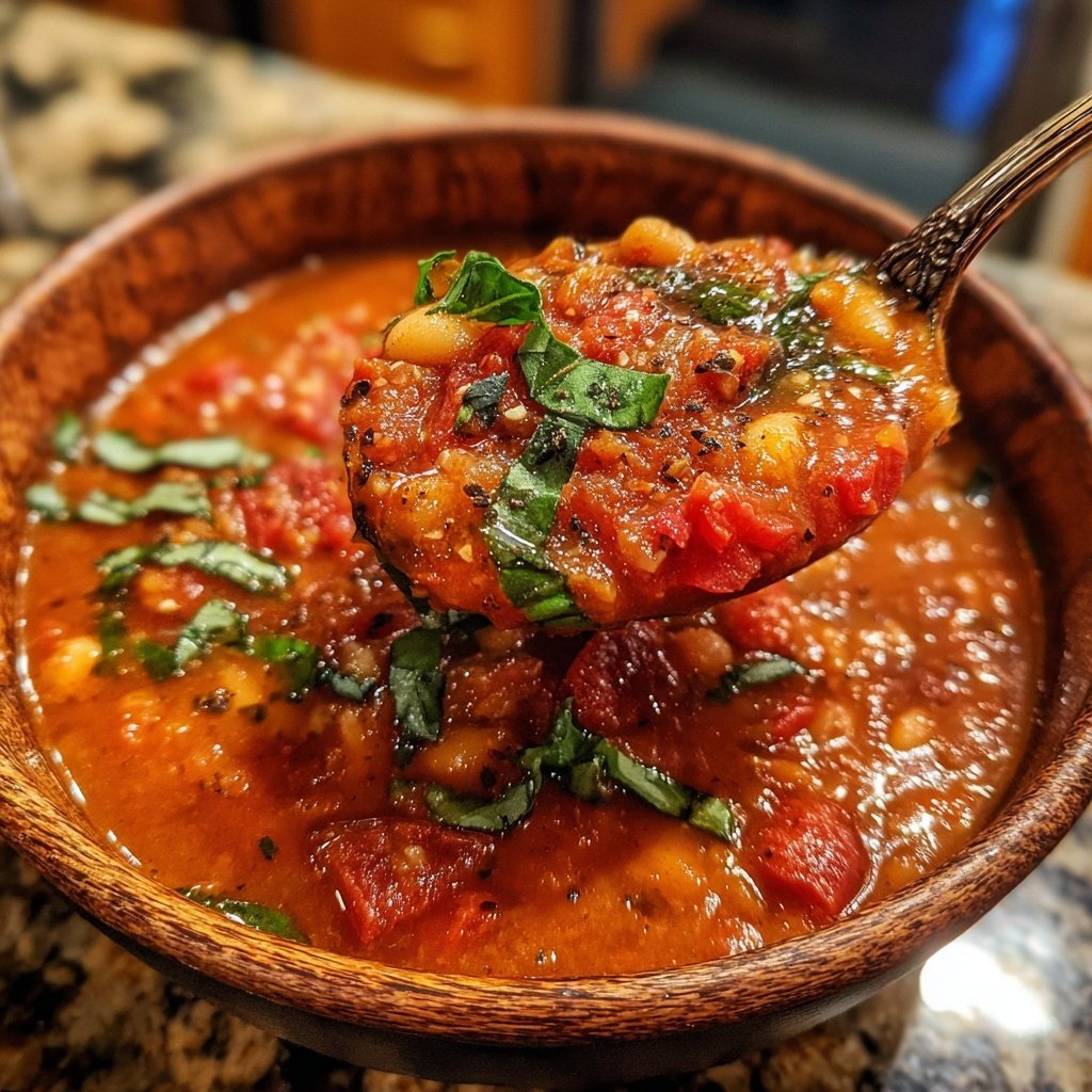 Healthy Crockpot Tomato Basil White Bean Soup