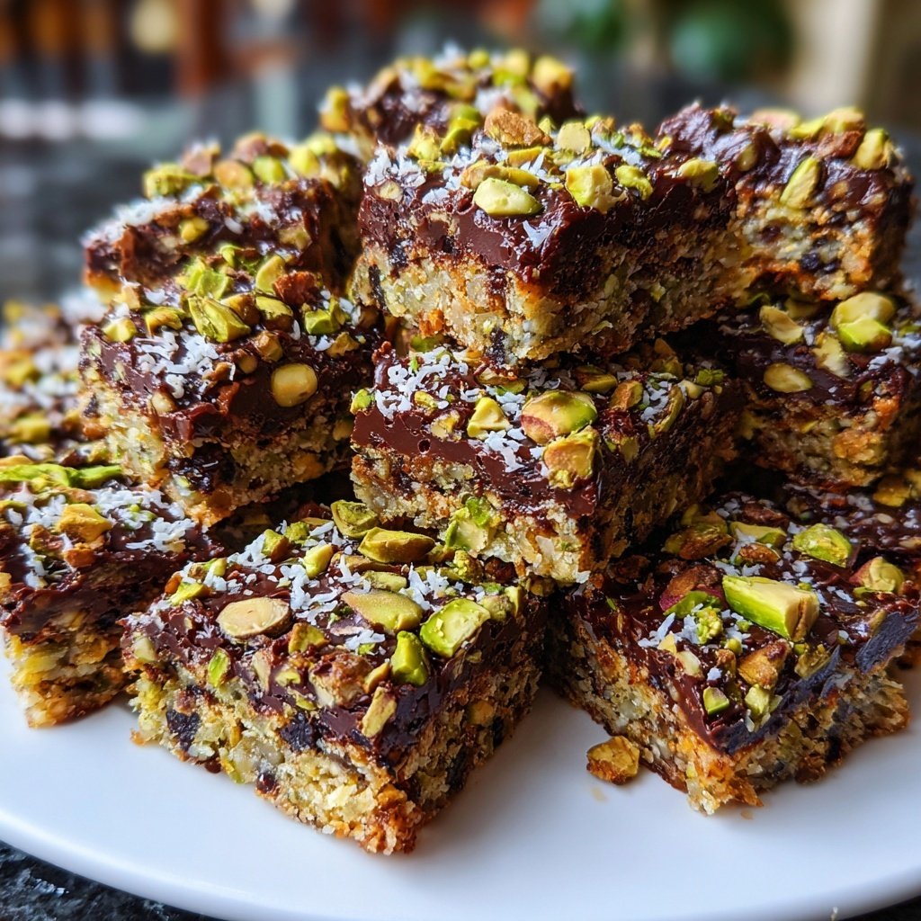 Chocolate Pistachio Coconut Squares