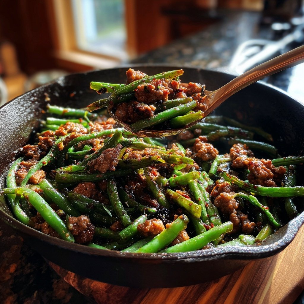 Hamburger Meat And Green Bean Skillet