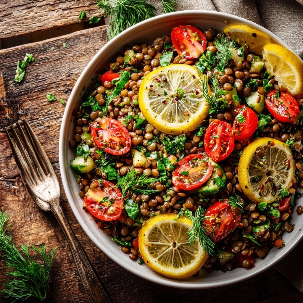 Healthy Lunch Lentil Salad with Lemon